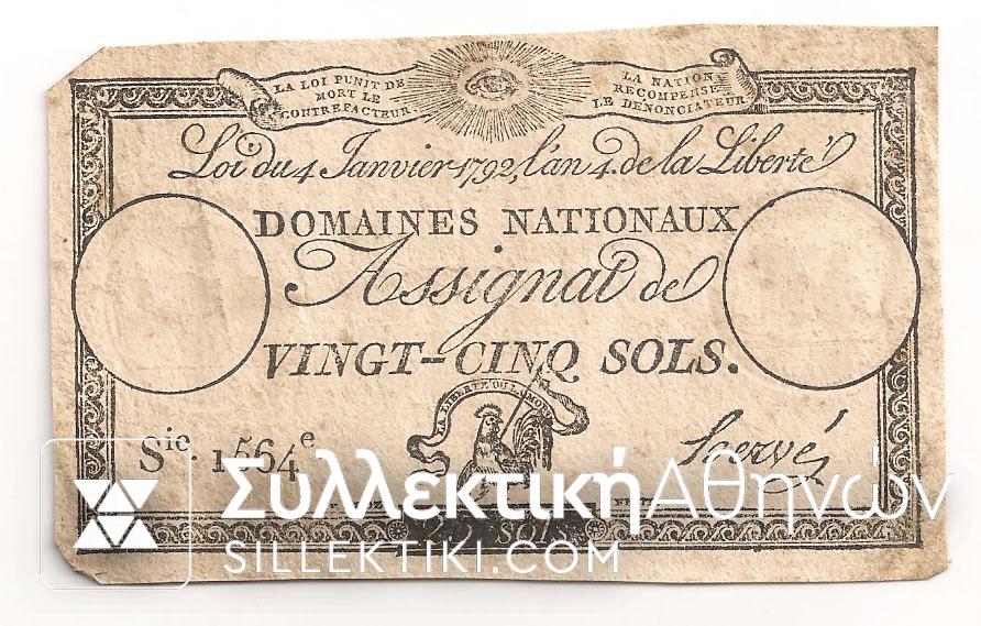 ASSIGNAT 25 Sols about 1790